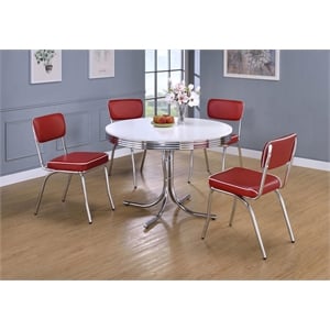 Pemberley Row Faux Leather Chrome and Red Dining Set Round 42&quot Unassembled