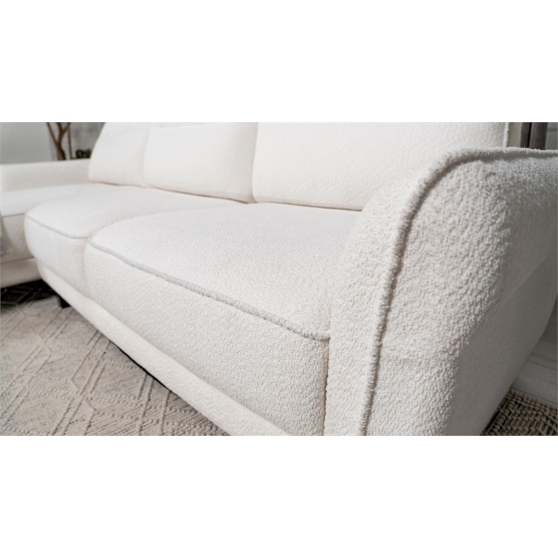 Pemberly Row Modern Fabric Upholstered Curved Arms Sectional Sofa in White