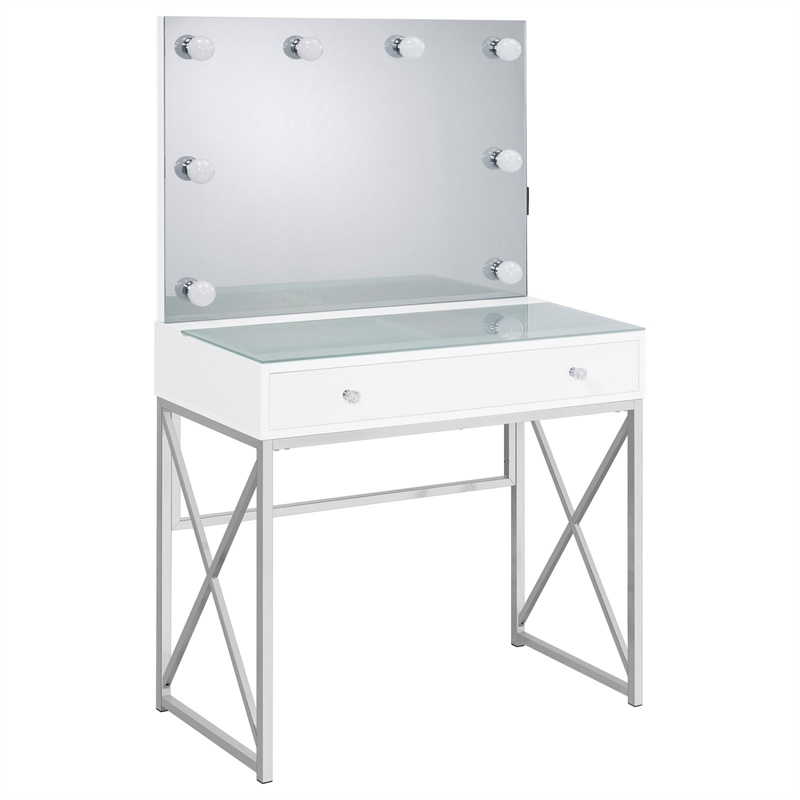 Pemberly Row 2-piece Wood Vanity Set with Hollywood Lighting White and Chrome
