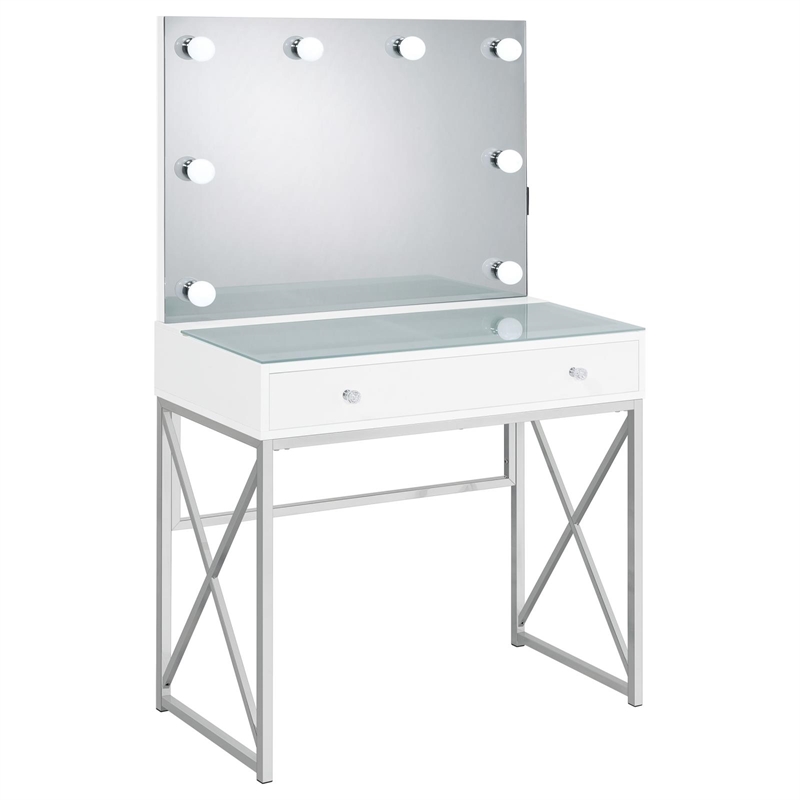 Pemberly Row 2-piece Wood Vanity Set with Hollywood Lighting White and Chrome
