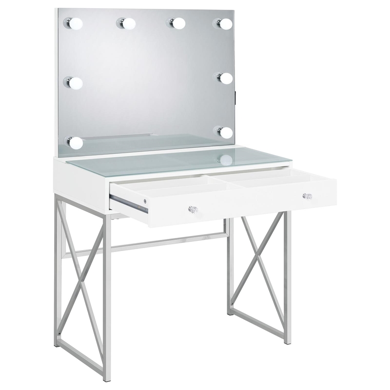 Pemberly Row 2-piece Wood Vanity Set with Hollywood Lighting White and Chrome
