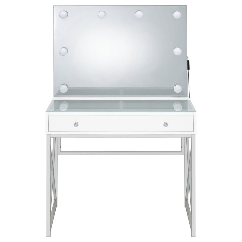 Pemberly Row 2-piece Wood Vanity Set with Hollywood Lighting White and Chrome