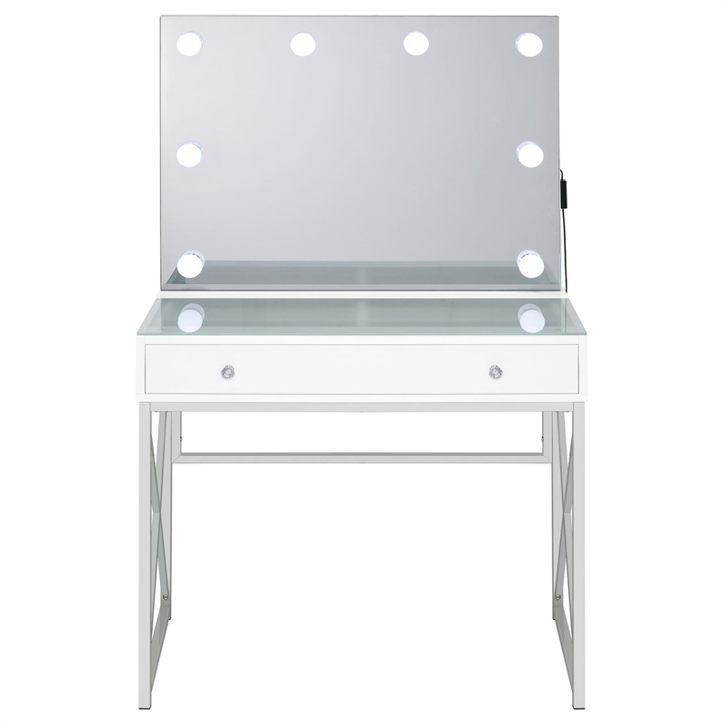 Pemberly Row 2-piece Wood Vanity Set with Hollywood Lighting White and Chrome