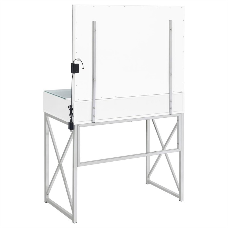 Pemberly Row 2-piece Wood Vanity Set with Hollywood Lighting White and Chrome