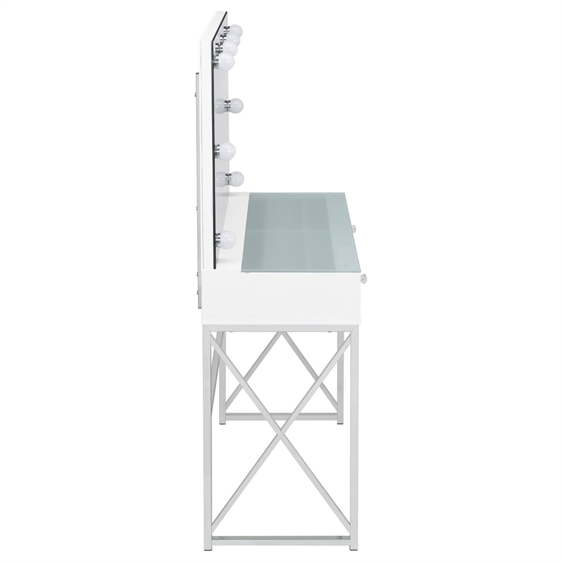 Pemberly Row 2-piece Wood Vanity Set with Hollywood Lighting White and Chrome