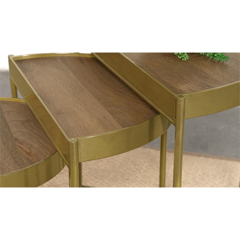 Pemberly Row 3-Piece Transitional Metal Demilune Nesting Table Brown and Gold