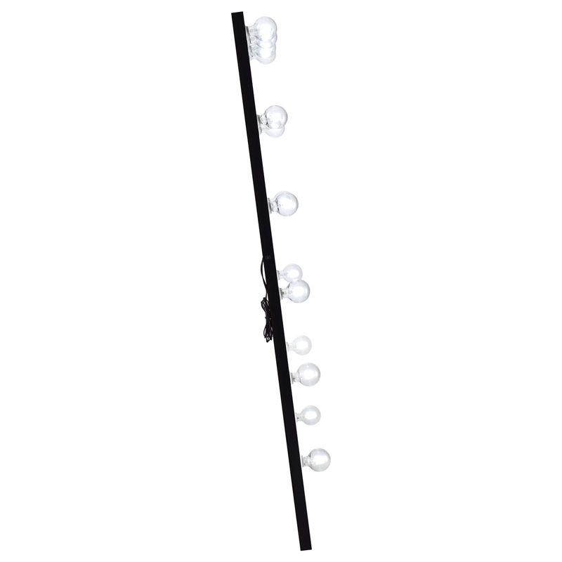 Pemberly Row Glass Full Length Floor Mirror with Lighting in Black and Mirror