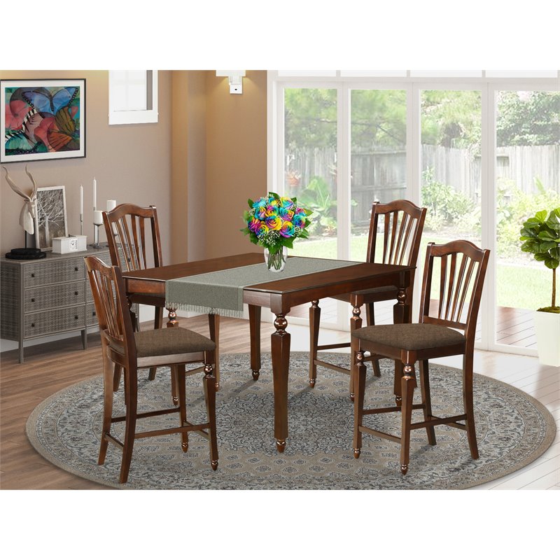 Pemberly Row 5-piece Wood Dining Set with Stools in Mahogany