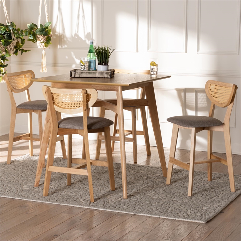 Pemberly Row 5-Piece Fabric & Wood Pub Set in Gray/Natural Oak