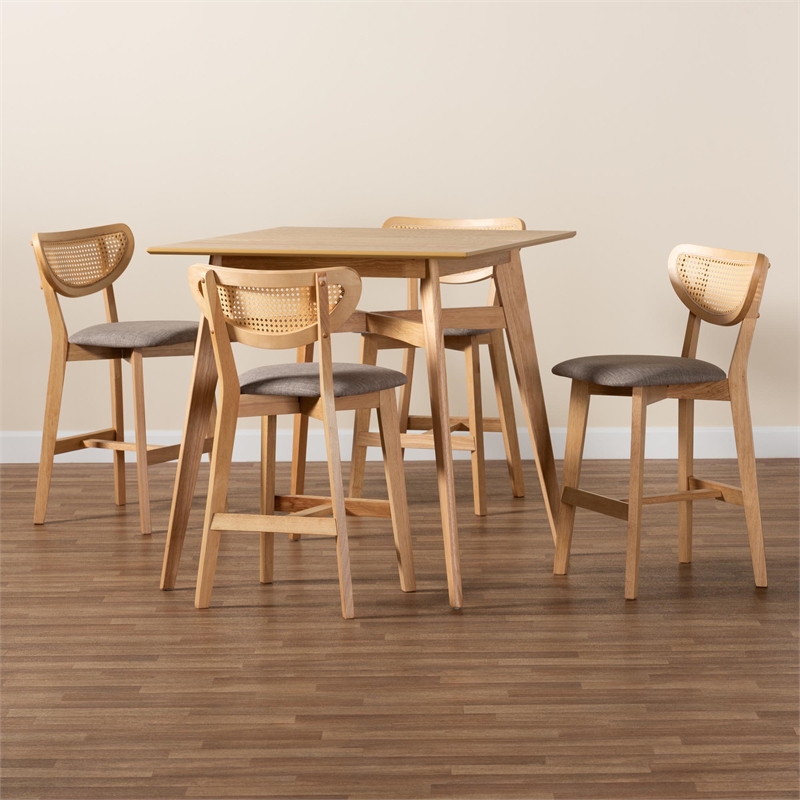 Pemberly Row 5-Piece Fabric & Wood Pub Set in Gray/Natural Oak