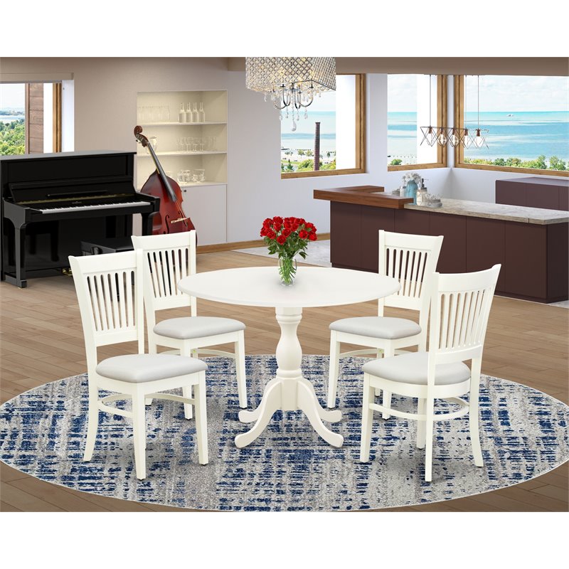 Pemberly Row 5-piece Wood Dining Set with Round Table in White