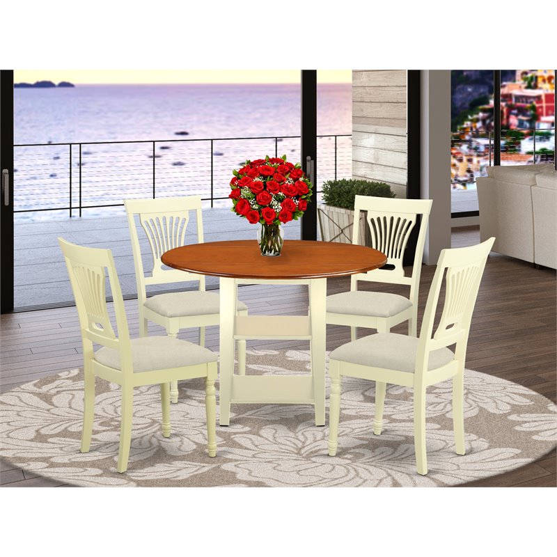 Pemberly Row 5-piece Wood Dining Set with Fabric Seat in Cherry