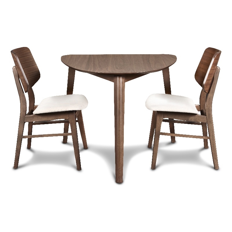 Pemberly Row Modern Corner Table and 2 Wood Back Chairs in Brown