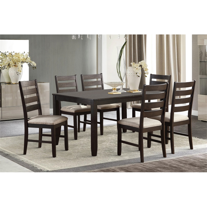 Pemberly Row Contemporary 7 Piece Wood Dining Set in Brown Finish