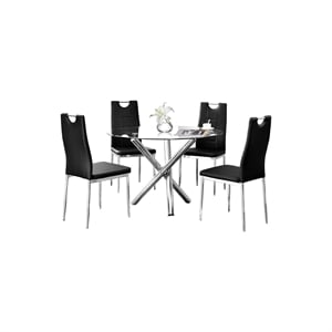 Pemberly Row 5-Piece Faux Leather Round Glass Dinette Set - Black