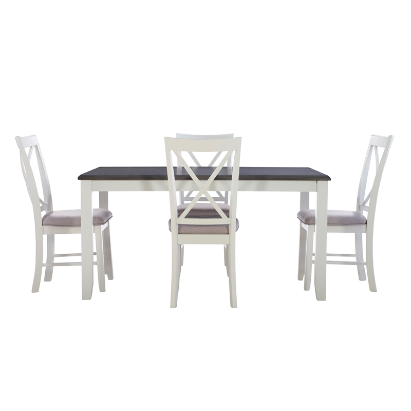 Pemberly Row Wood Five Piece Dining Set in Vanilla White and Gray