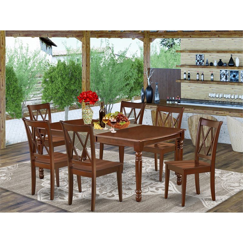 Pemberly Row 7-piece Dining Set with Rectangular Table in Mahogany