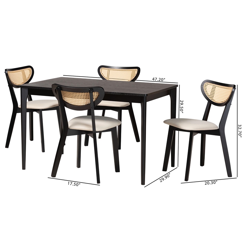 Pemberly Row Cream Fabric and Black Finished Wood 5-Piece Dining Set