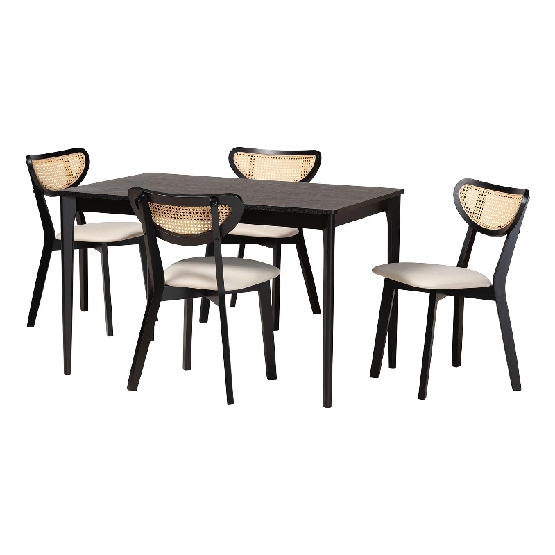 Pemberly Row Cream Fabric and Black Finished Wood 5-Piece Dining Set