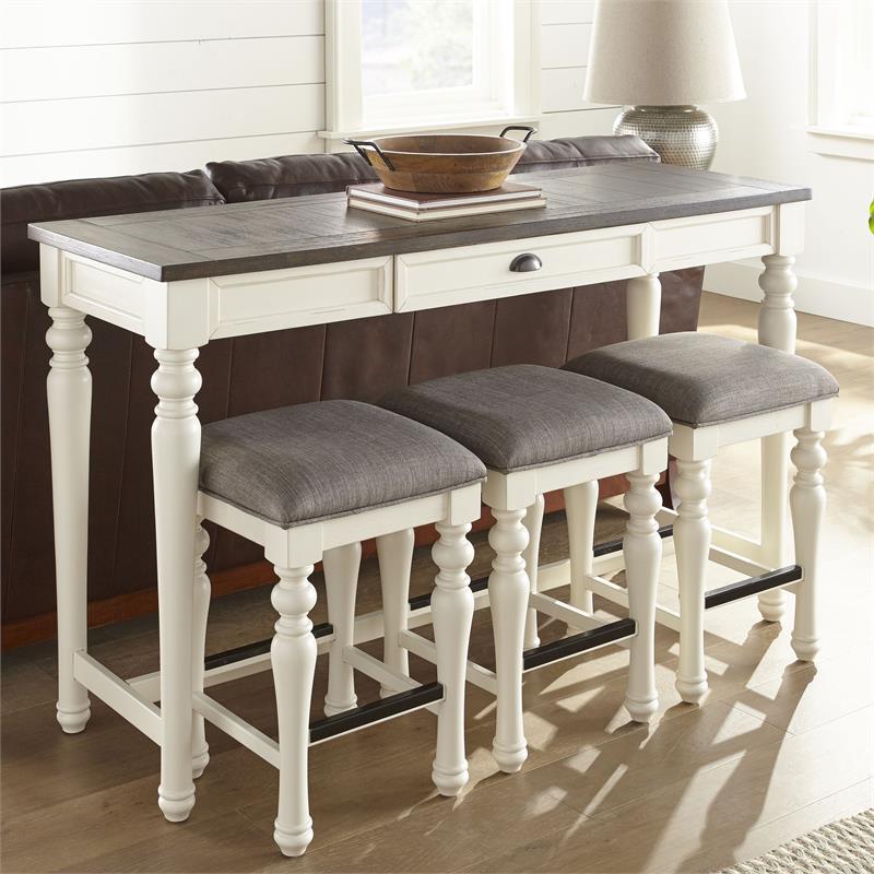 Pemberly Row Two-tone Distressed Ivory and Mocha Wood 4-piece Sofa Bar Set