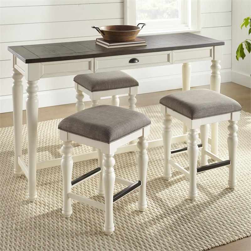 Pemberly Row Two-tone Distressed Ivory and Mocha Wood 4-piece Sofa Bar Set