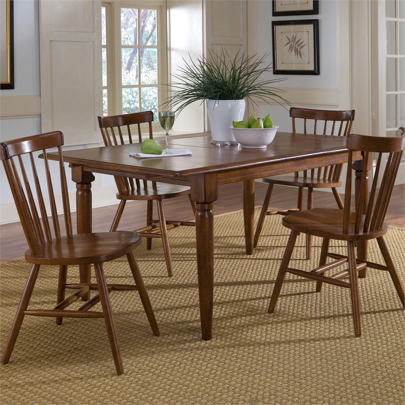 Pemberly Row Traditional 5 Piece Butterfly Leaf Dining Set in Black and Tobacco