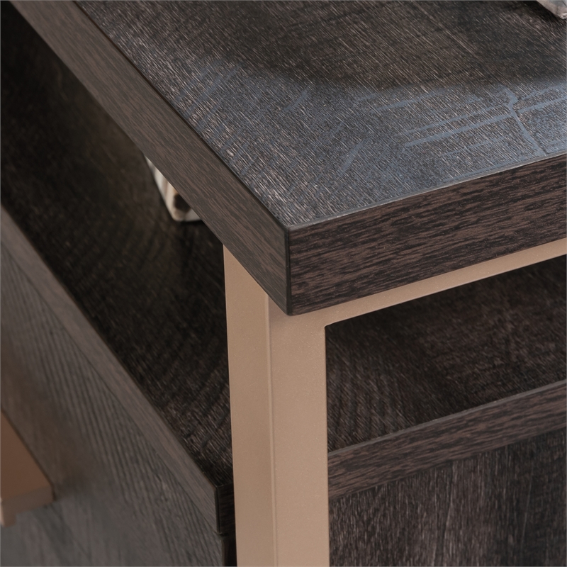 Pemberly Row Contemporary Engineered Wood L-Desk in Blade Walnut