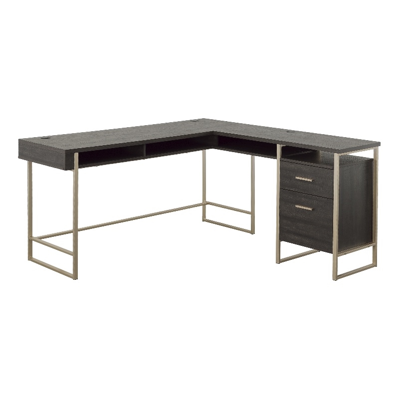 Pemberly Row Contemporary Engineered Wood L-Desk in Blade Walnut