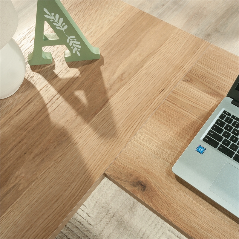 Pemberly Row Farmhouse Engineered Wood L-Desk in Timber Oak Finish