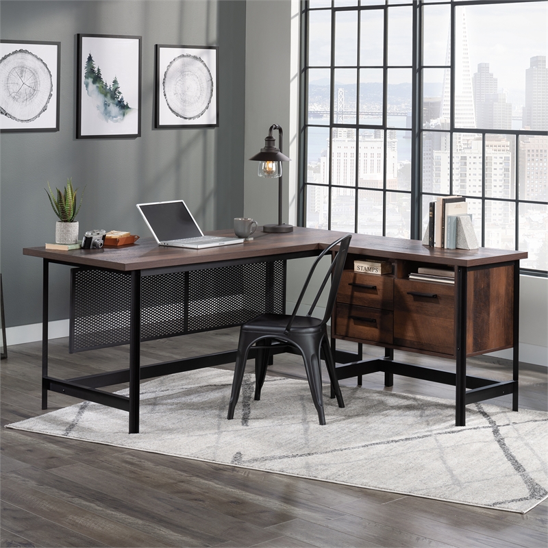 Pemberley Row Engineered Wood Barrel Oak L-Desk Rectangular Spacious 65.98