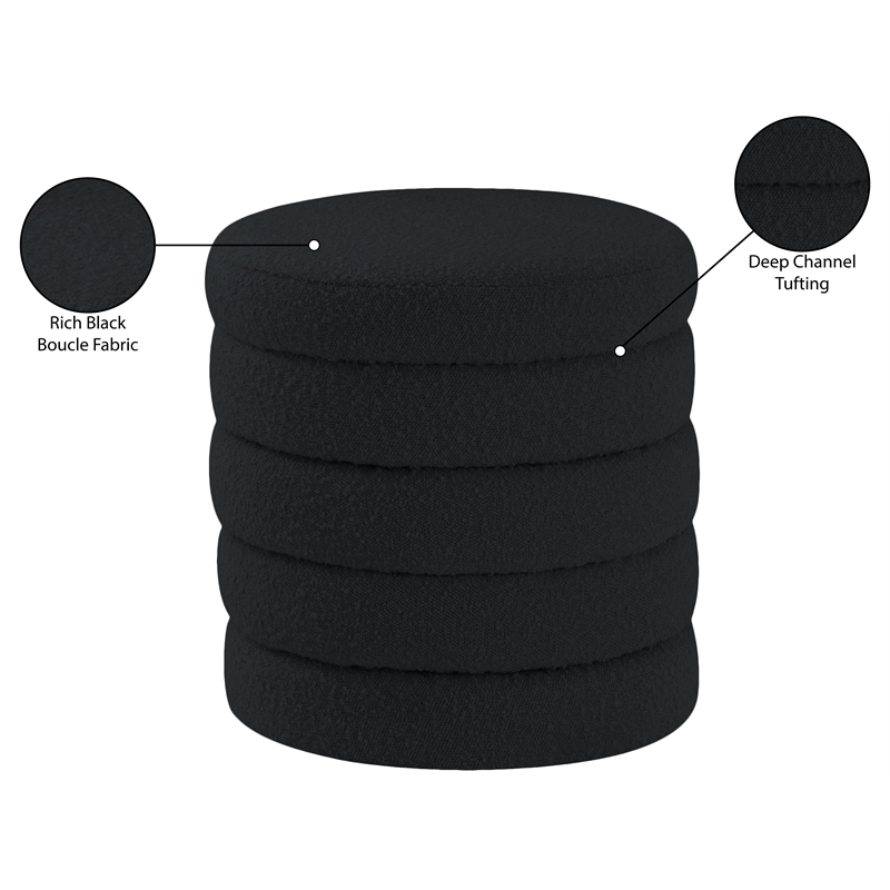 Pemberly Row Modern / Contemporary Black Boucle Fabric Ottoman/Stool