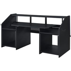 Pemberly Row Modern Wood Music Desk with Shelves in Black Finish
