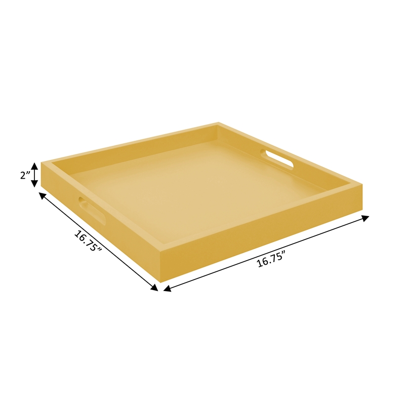 Pemberly Row Tray in Mustard Yellow Wood Finish with Handles