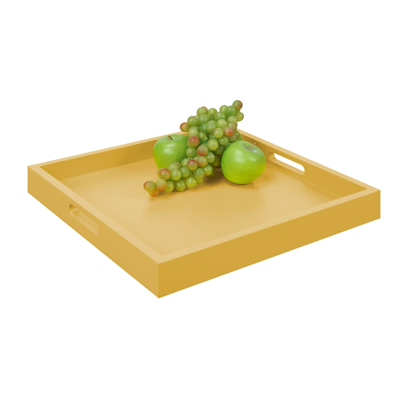 Pemberly Row Tray in Mustard Yellow Wood Finish with Handles