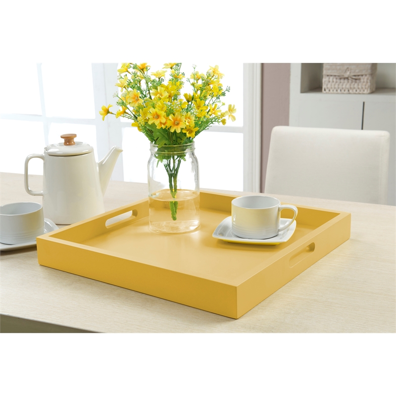 Pemberly Row Tray in Mustard Yellow Wood Finish with Handles
