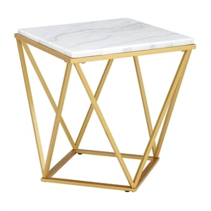 Pemberly Row Square End Table with White Marble Top and Gold Metal