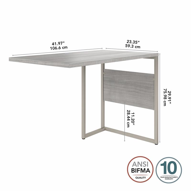 Pemberly Row 42W x 24D Desk Return/Bridge in Platinum Gray - Engineered Wood