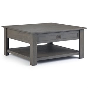 Pemberly Row SOLID ACACIA WOOD 38&quotW Square Rustic Coffee Table in Farmhouse Gray