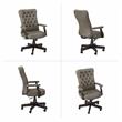Pemberly Row High Back Tufted Office Chair w/ Arms in Washed Gray Bonded Leather