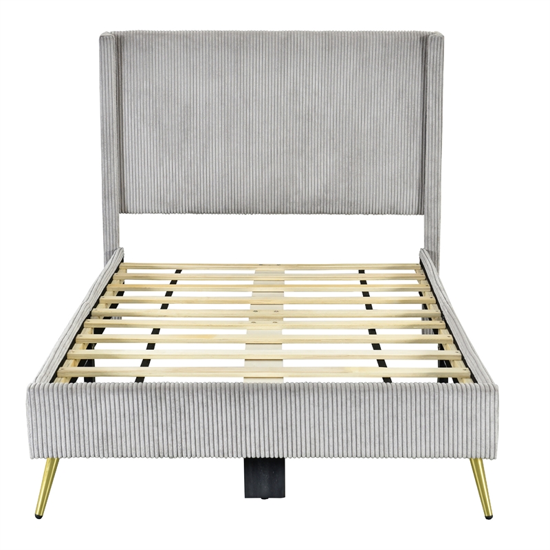 Pemberly Row Solid Wood & Velvet Twin Size Platform Bed in Gray