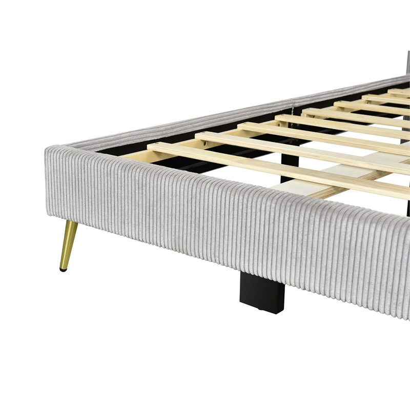 Pemberly Row Solid Wood & Velvet Twin Size Platform Bed in Gray