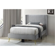 Pemberly Row Solid Wood & Velvet Twin Size Platform Bed in Gray