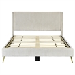 Pemberly Row Solid Wood & Velvet Platform Queen Bed in Cream