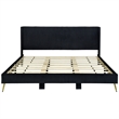 Pemberly Row Solid Wood & Velvet Platform King Size Bed in Black