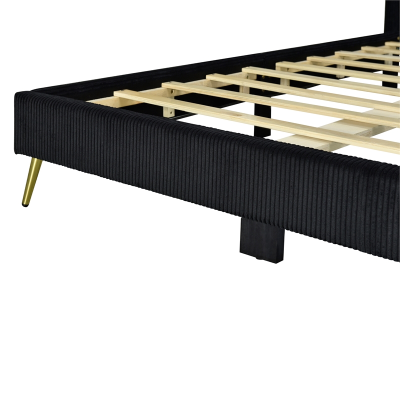 Pemberly Row Solid Wood & Velvet Platform King Size Bed in Black