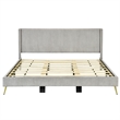 Pemberly Row Solid Wood & Velvet Platform King Size Bed in Gray