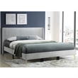 Pemberly Row Solid Wood & Velvet Platform King Size Bed in Gray