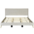 Pemberly Row Solid Wood & Velvet Platform King Size Bed in Cream