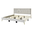Pemberly Row Solid Wood & Velvet Platform King Size Bed in Cream