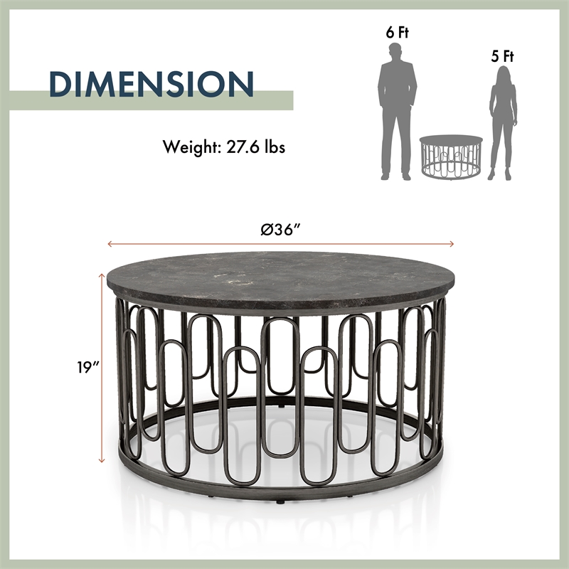 Pemberly Row Contemporary Round Modern Metal Coffee Table in Black